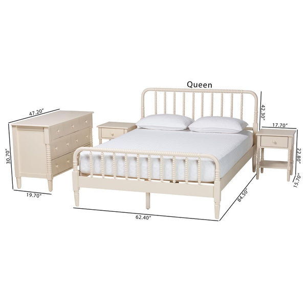 Baxton Studio Baxton Studio Braith King Size 4-Piece Farmhouse Bedroom Set with Storage Nightstands & Dresser Christina-Ivory-4PC King Bedroom Set