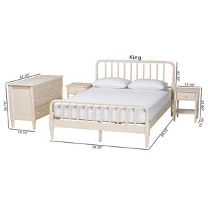 Baxton Studio Baxton Studio Braith Farmhouse 4-Piece Bedroom Set with Spindle Design and Functional Storage Solutions Ivory Queen Melisa-Ivory-4PC Queen Bedroom Set
