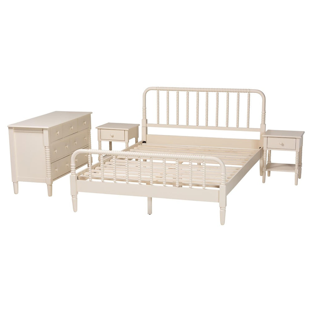 Baxton Studio Baxton Studio Braith King Size 4-Piece Farmhouse Bedroom Set with Storage Nightstands & Dresser Christina-Ivory-4PC King Bedroom Set