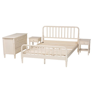 Baxton Studio Baxton Studio Braith Farmhouse 4-Piece Bedroom Set with Spindle Design and Functional Storage Solutions Ivory Queen Melisa-Ivory-4PC Queen Bedroom Set