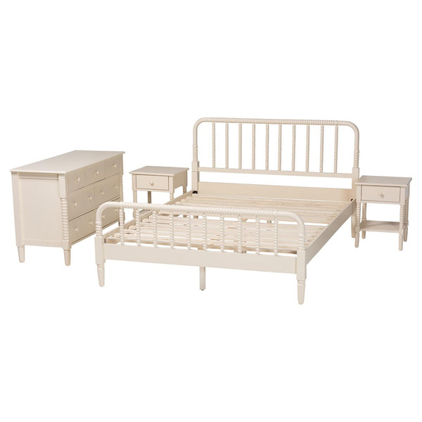 Baxton Studio Baxton Studio Braith Farmhouse 4-Piece Bedroom Set with Spindle Design and Functional Storage Solutions Ivory Queen Melisa-Ivory-4PC Queen Bedroom Set