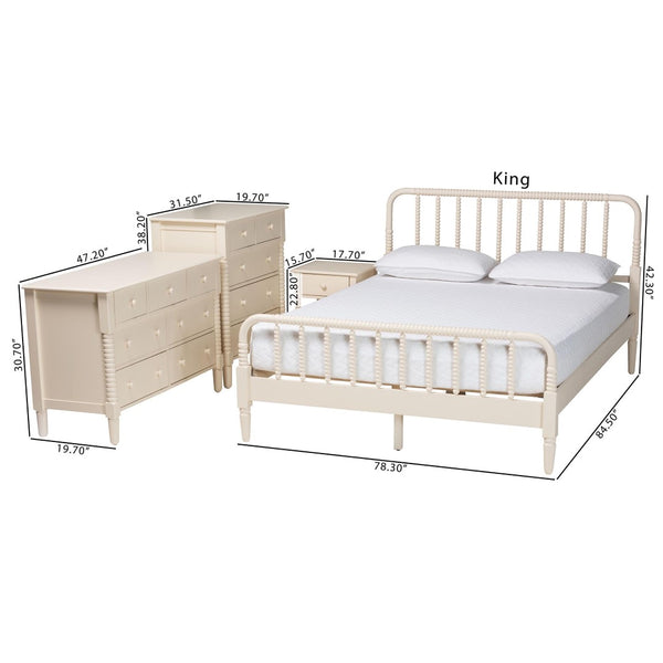 Baxton Studio Baxton Studio Braith Farmhouse Queen 4-Piece Bedroom Set with Timeless Spindle Detailing & Storage Ivory Queen SW8620-Ivory-4PC Queen Bedroom Set