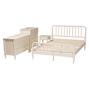 Baxton Studio Baxton Studio Braith Farmhouse Queen 4-Piece Bedroom Set with Timeless Spindle Detailing & Storage Ivory Queen SW8620-Ivory-4PC Queen Bedroom Set