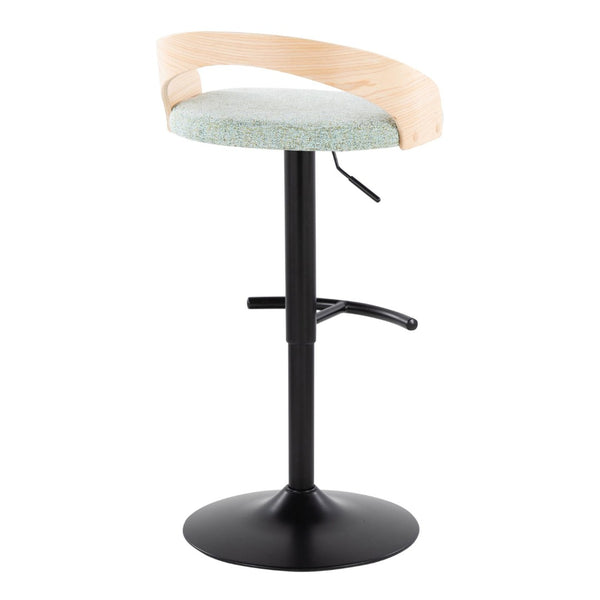 English Elm Adjustable Swivel Barstools Set of 3 Chrome Base Natural Wood Green Fabric Seat B202S02016