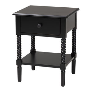 Baxton Studio Baxton Studio Braith Farmhouse Spindle Leg Nightstand with Drawer and Open Shelf for Storage Black SW8000-88NS-Black-NS