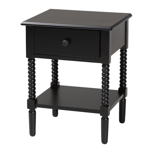 Baxton Studio Baxton Studio Braith Farmhouse Spindle Leg Nightstand with Drawer and Open Shelf for Storage Black SW8000-88NS-Black-NS