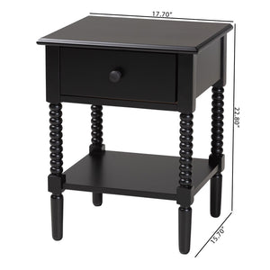 Baxton Studio Baxton Studio Braith Farmhouse Spindle Leg Nightstand with Drawer and Open Shelf for Storage Black SW8000-88NS-Black-NS
