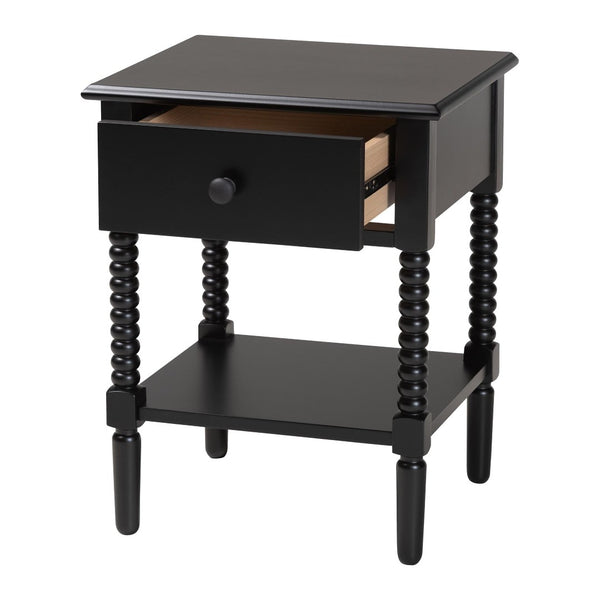 Baxton Studio Baxton Studio Braith Farmhouse Spindle Leg Nightstand with Drawer and Open Shelf for Storage Black SW8000-88NS-Black-NS