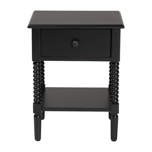 Baxton Studio Baxton Studio Braith Farmhouse Spindle Leg Nightstand with Drawer and Open Shelf for Storage Black SW8000-88NS-Black-NS