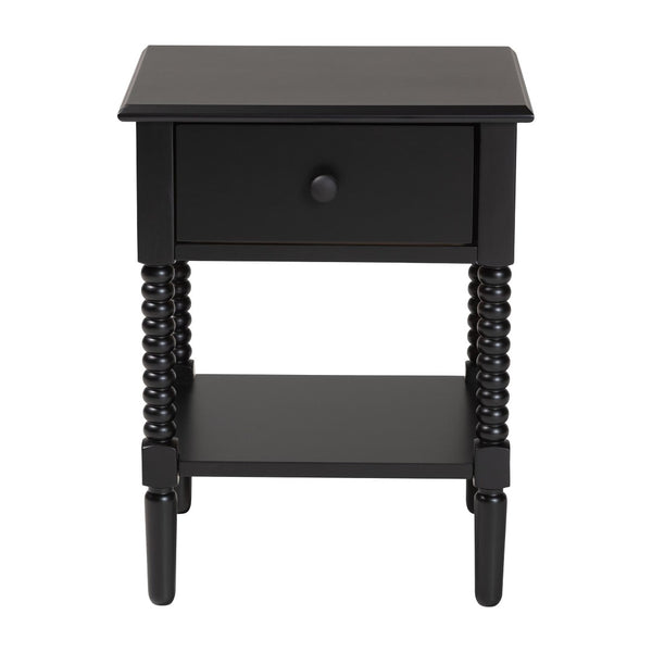 Baxton Studio Baxton Studio Braith Farmhouse Spindle Leg Nightstand with Drawer and Open Shelf for Storage Black SW8000-88NS-Black-NS