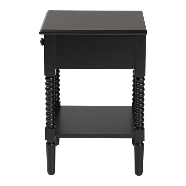 Baxton Studio Baxton Studio Braith Farmhouse Spindle Leg Nightstand with Drawer and Open Shelf for Storage Black SW8000-88NS-Black-NS