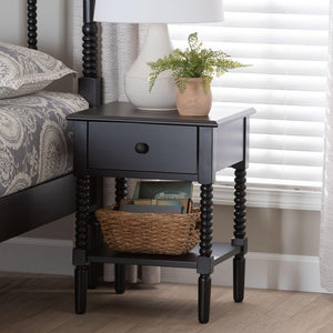 Baxton Studio Baxton Studio Braith Farmhouse Spindle Leg Nightstand with Drawer and Open Shelf for Storage Black SW8000-88NS-Black-NS