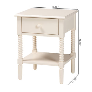 Baxton Studio Baxton Studio Braith Farmhouse Spindle Leg Nightstand with Drawer and Open Shelf for Storage Ivory SW8000-88NS-Ivory-NS