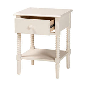 Baxton Studio Baxton Studio Braith Farmhouse Spindle Leg Nightstand with Drawer and Open Shelf for Storage Ivory SW8000-88NS-Ivory-NS