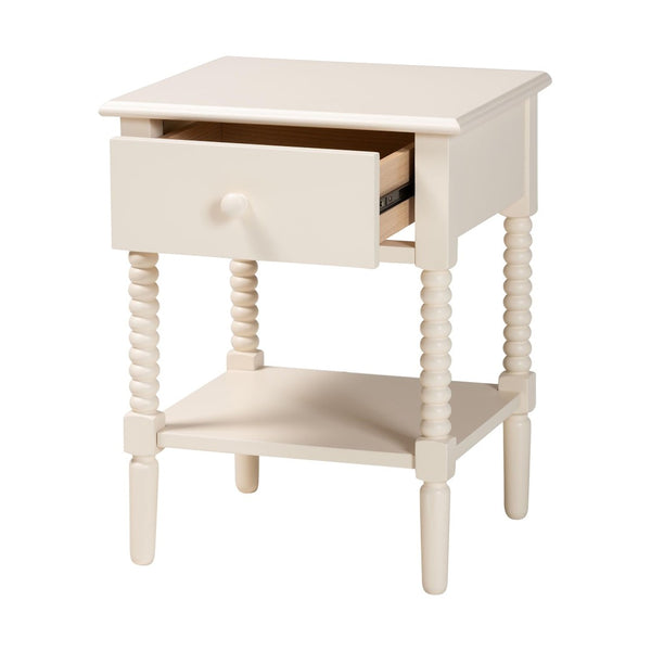 Baxton Studio Baxton Studio Braith Farmhouse Spindle Leg Nightstand with Drawer and Open Shelf for Storage Ivory SW8000-88NS-Ivory-NS