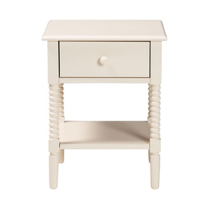 Baxton Studio Baxton Studio Braith Farmhouse Spindle Leg Nightstand with Drawer and Open Shelf for Storage Ivory SW8000-88NS-Ivory-NS