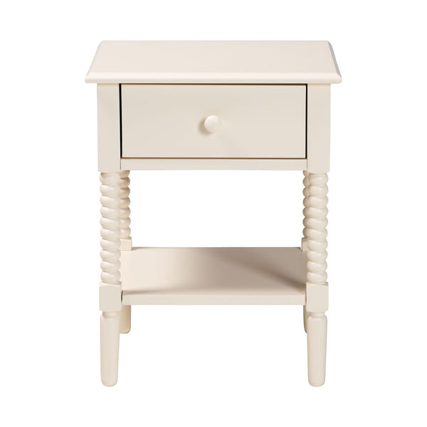 Baxton Studio Baxton Studio Braith Farmhouse Spindle Leg Nightstand with Drawer and Open Shelf for Storage Ivory SW8000-88NS-Ivory-NS