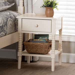 Baxton Studio Baxton Studio Braith Farmhouse Spindle Leg Nightstand with Drawer and Open Shelf for Storage Ivory SW8000-88NS-Ivory-NS