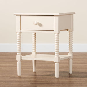 Baxton Studio Baxton Studio Braith Farmhouse Spindle Leg Nightstand with Drawer and Open Shelf for Storage Ivory SW8000-88NS-Ivory-NS