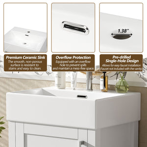English Elm 20.28'' 20.28" Modern Bathroom Vanity with Ceramic Sink, Solid Wood Frame, Soft-Close Drawer & Cabinet - Space-Saving Design White N729P277755K