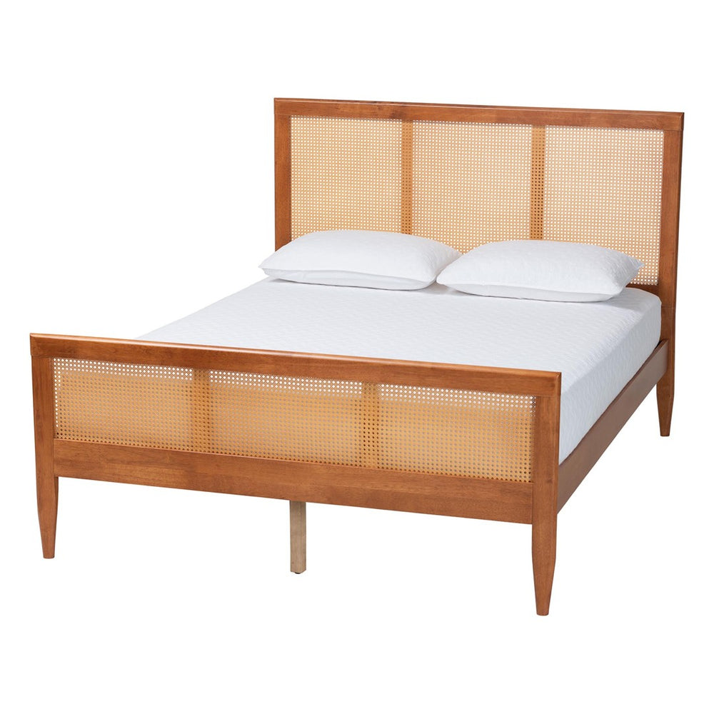 Baxton Studio Baxton Studio Walthard Mid-Century Platform Bed with Woven Rattan, Stylish Design & Durable Build King SW8632-Light Walnut/Rattan-King