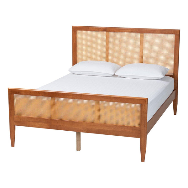 Baxton Studio Baxton Studio Walthard Mid-Century Platform Bed with Woven Rattan, Stylish Design & Durable Build King SW8632-Light Walnut/Rattan-King