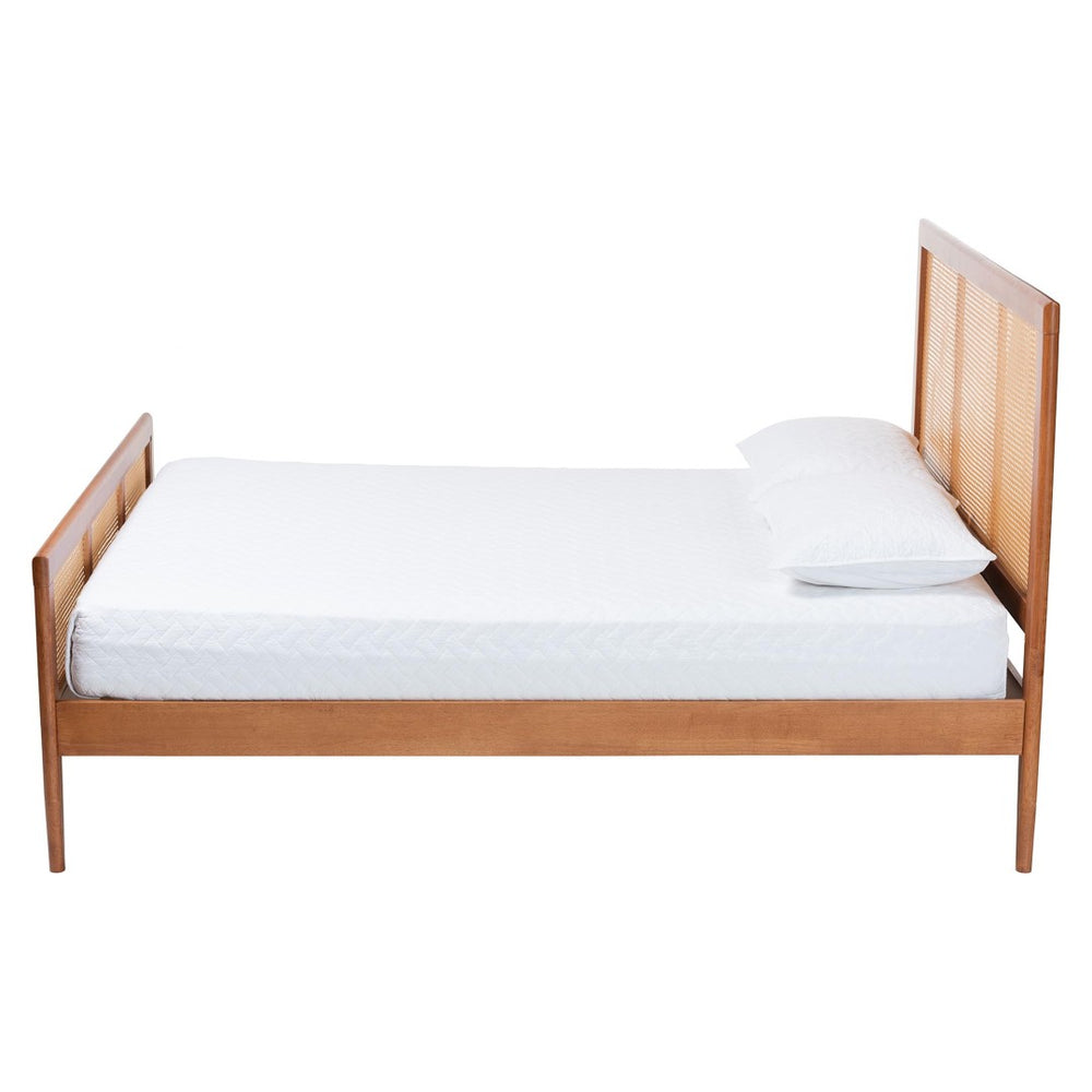 Baxton Studio Baxton Studio Walthard Mid-Century Platform Bed with Woven Rattan, Stylish Design & Durable Build King SW8632-Light Walnut/Rattan-King