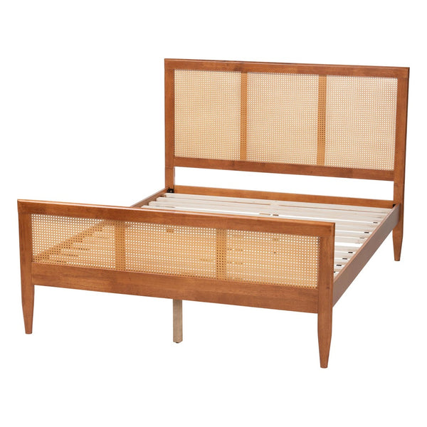Baxton Studio Baxton Studio Walthard Mid-Century Platform Bed with Woven Rattan, Stylish Design & Durable Build King SW8632-Light Walnut/Rattan-King