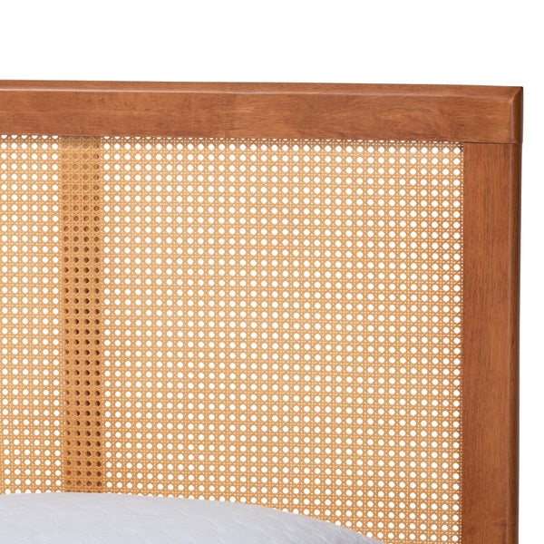 Baxton Studio Baxton Studio Walthard Mid-Century Platform Bed with Woven Rattan, Stylish Design & Durable Build King SW8632-Light Walnut/Rattan-King