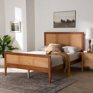 Baxton Studio Baxton Studio Walthard Mid-Century Platform Bed with Woven Rattan, Stylish Design & Durable Build King SW8632-Light Walnut/Rattan-King