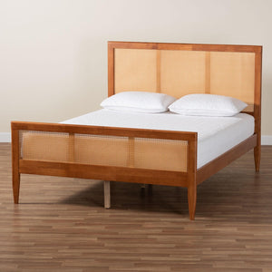 Baxton Studio Baxton Studio Walthard Mid-Century Platform Bed with Woven Rattan, Stylish Design & Durable Build King SW8632-Light Walnut/Rattan-King