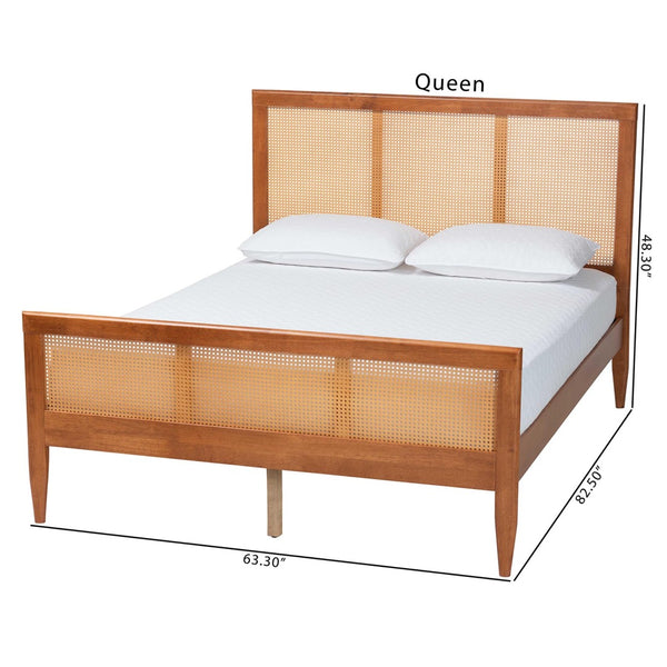 Baxton Studio Baxton Studio Walthard Mid-Century Platform Bed with Woven Rattan, Stylish Design & Durable Build King SW8632-Light Walnut/Rattan-King