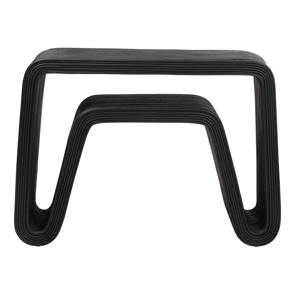 Baxton Studio bali Abebi Black Rattan Console Table – Boho Coastal Accent with Waterfall Design for Modern Spaces Abebi-Black Rattan-Console Table