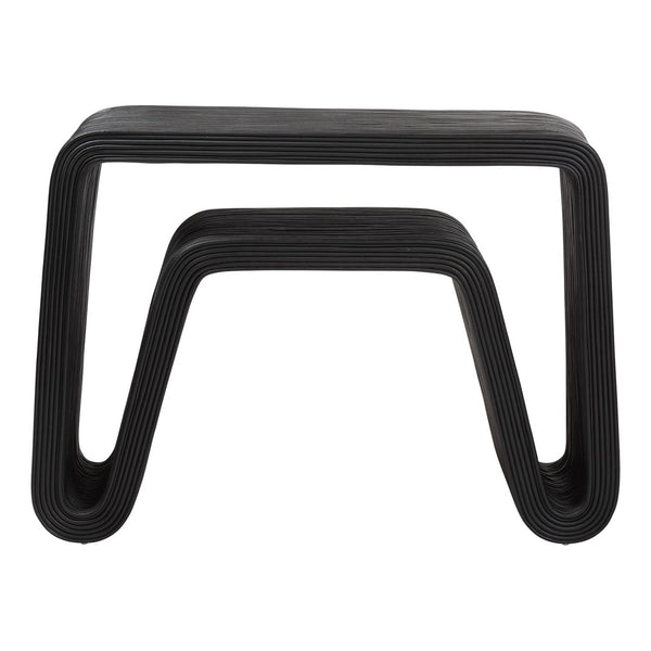 Baxton Studio bali Abebi Black Rattan Console Table – Boho Coastal Accent with Waterfall Design for Modern Spaces Abebi-Black Rattan-Console Table