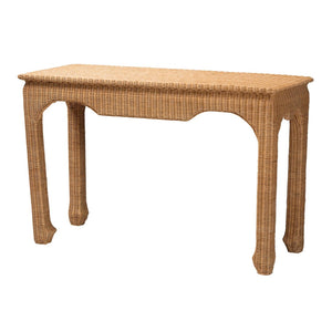 Baxton Studio bali Abena Handwoven Rattan Console Table - Elegant Ming Style Accent Table for Living Spaces Abena-Light Honey Wicker/Rattan-Console Table