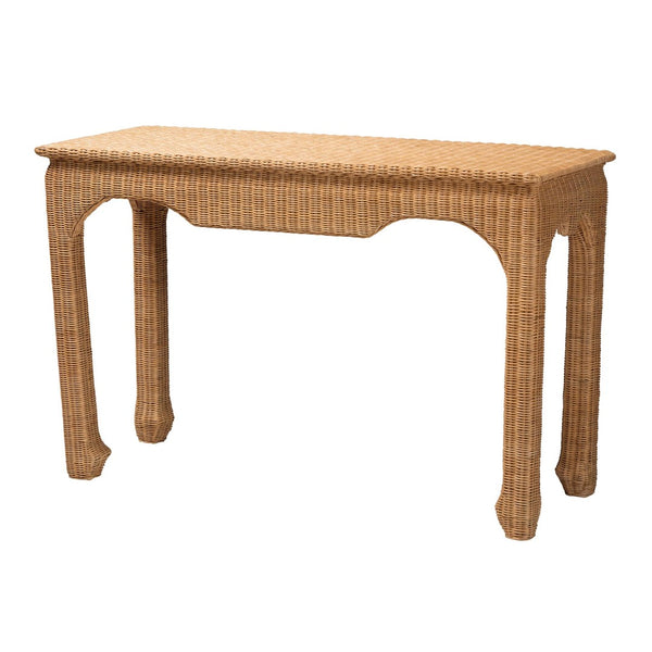 Baxton Studio bali Abena Handwoven Rattan Console Table - Elegant Ming Style Accent Table for Living Spaces Abena-Light Honey Wicker/Rattan-Console Table