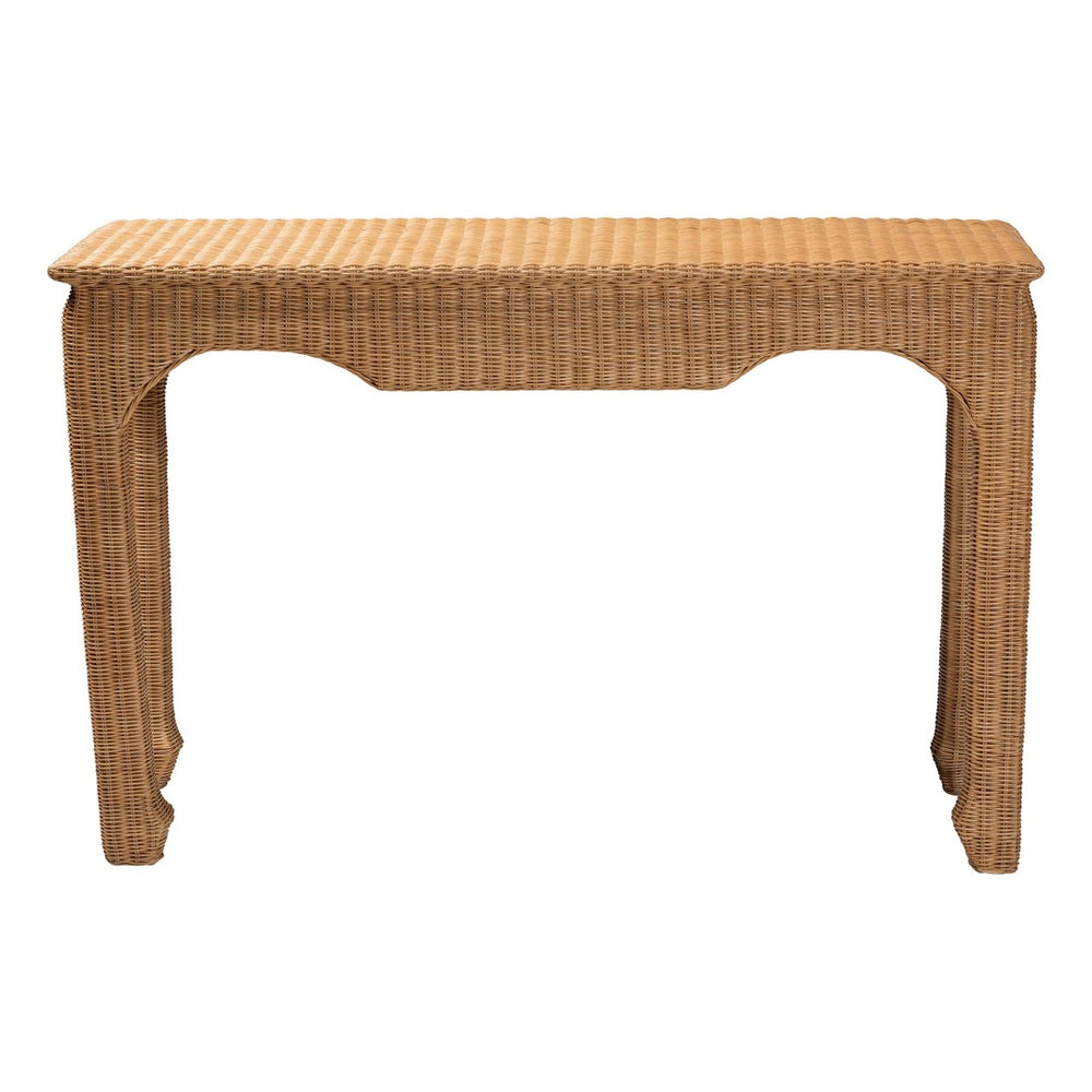 Baxton Studio bali Abena Handwoven Rattan Console Table - Elegant Ming Style Accent Table for Living Spaces Abena-Light Honey Wicker/Rattan-Console Table