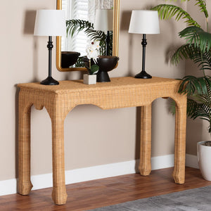Baxton Studio bali Abena Handwoven Rattan Console Table - Elegant Ming Style Accent Table for Living Spaces Abena-Light Honey Wicker/Rattan-Console Table
