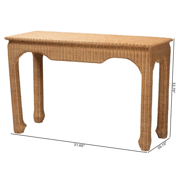 Baxton Studio bali Abena Handwoven Rattan Console Table - Elegant Ming Style Accent Table for Living Spaces Abena-Light Honey Wicker/Rattan-Console Table