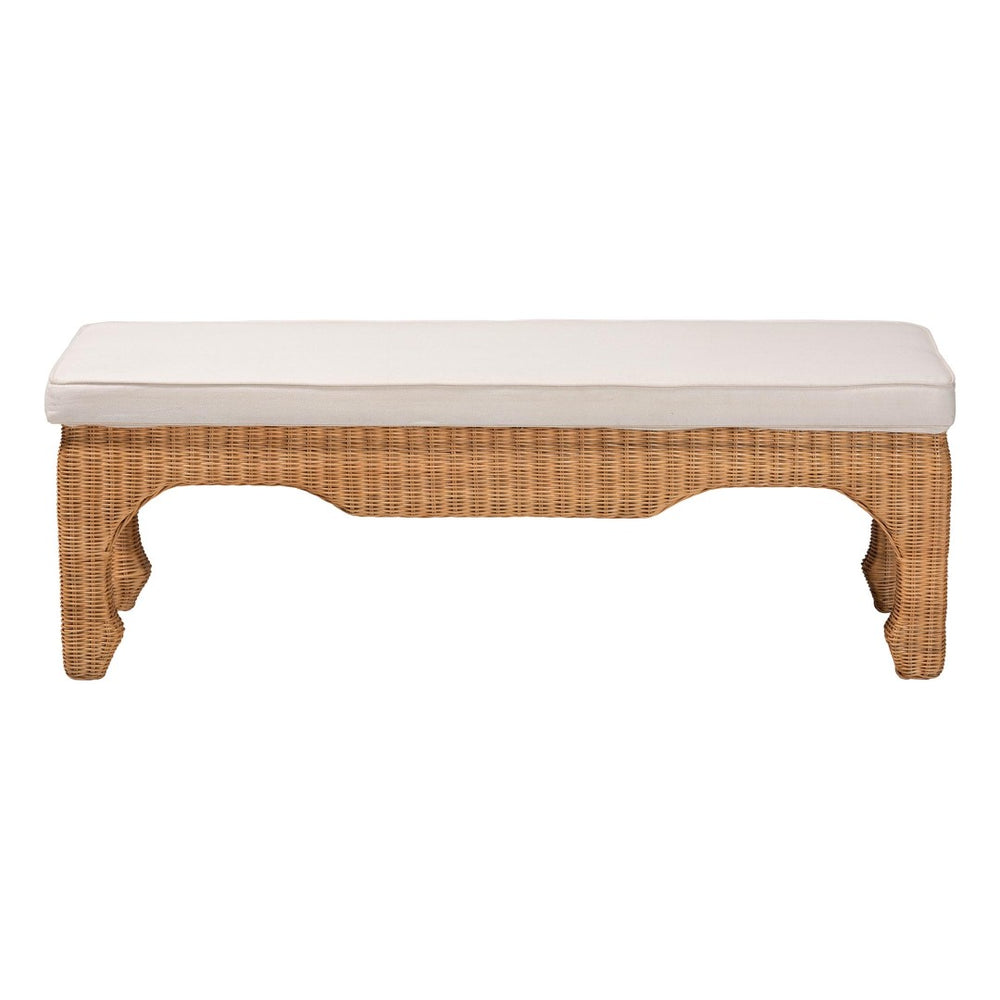 Baxton Studio bali Abena Ming Rattan Bench with Cushion - Handcrafted Boho Chic Accent for Entryway & Bedroom Abena-Light Honey Wicker/Rattan-Bench