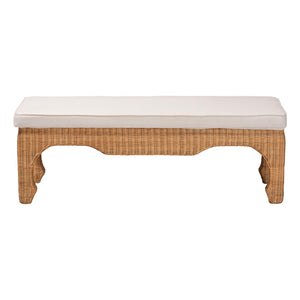 Baxton Studio bali Abena Ming Rattan Bench with Cushion - Handcrafted Boho Chic Accent for Entryway & Bedroom Abena-Light Honey Wicker/Rattan-Bench