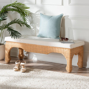 Baxton Studio bali Abena Ming Rattan Bench with Cushion - Handcrafted Boho Chic Accent for Entryway & Bedroom Abena-Light Honey Wicker/Rattan-Bench