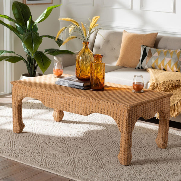 Baxton Studio bali Abena Ming Style Rattan Coffee Table - Handcrafted Boho Chic Accent for Living, Family & Sunroom Abena-Light Honey Wicker/Rattan-Coffee Table