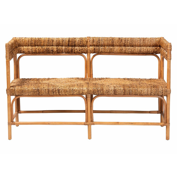 Baxton Studio bali Adisa Natural Rattan Bench - Handcrafted Coastal Boho Accent with Woven Seagrass Seating, 55.5" W Adisa-Light Honey Rattan-Bench