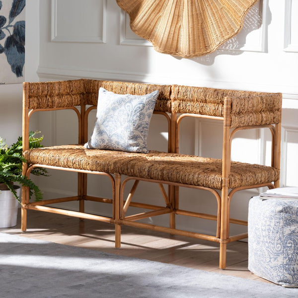 Baxton Studio bali Adisa Natural Rattan Bench - Handcrafted Coastal Boho Accent with Woven Seagrass Seating, 55.5" W Adisa-Light Honey Rattan-Bench