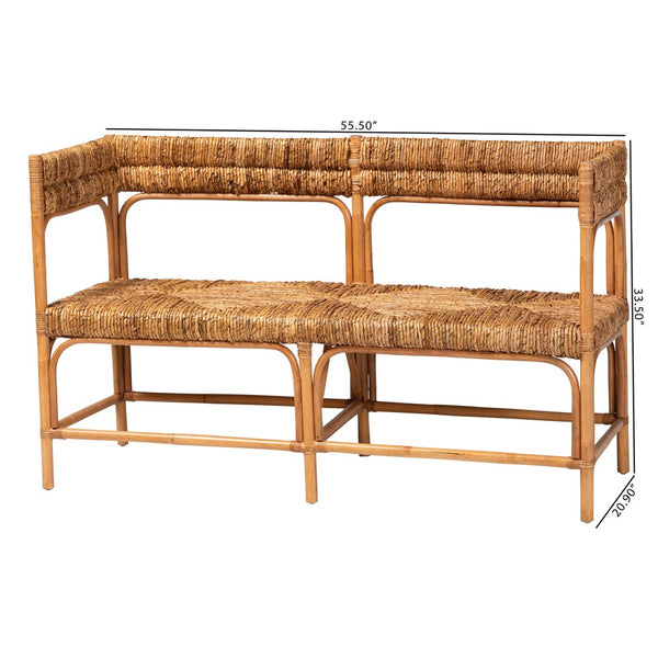 Baxton Studio bali Adisa Natural Rattan Bench - Handcrafted Coastal Boho Accent with Woven Seagrass Seating, 55.5" W Adisa-Light Honey Rattan-Bench