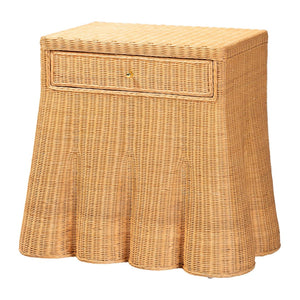 Baxton Studio bali Chica Scalloped Rattan Console Table - Handcrafted Coastal Boho Accent Table with Drawer Chica-Light Honey Wicker-End Table