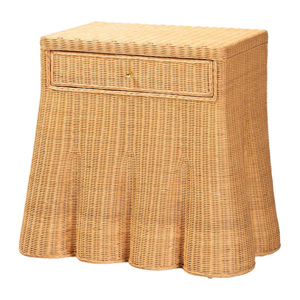 Baxton Studio bali Chica Scalloped Rattan Console Table - Handcrafted Coastal Boho Accent Table with Drawer Chica-Light Honey Wicker-End Table