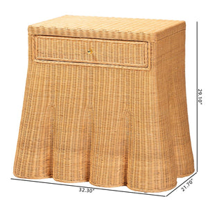 Baxton Studio bali Chica Scalloped Rattan Console Table - Handcrafted Coastal Boho Accent Table with Drawer Chica-Light Honey Wicker-End Table
