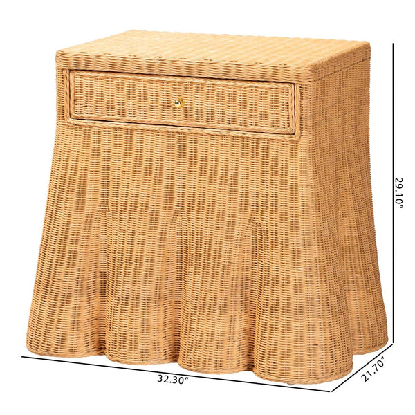 Baxton Studio bali Chica Scalloped Rattan Console Table - Handcrafted Coastal Boho Accent Table with Drawer Chica-Light Honey Wicker-End Table